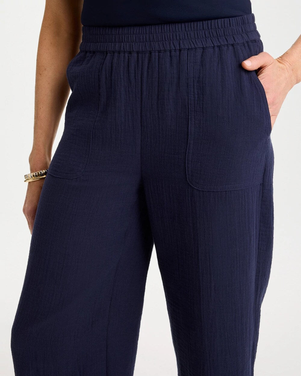 Chico's | Cotton Gauze Tapered Crop Pant/ Passport Blue