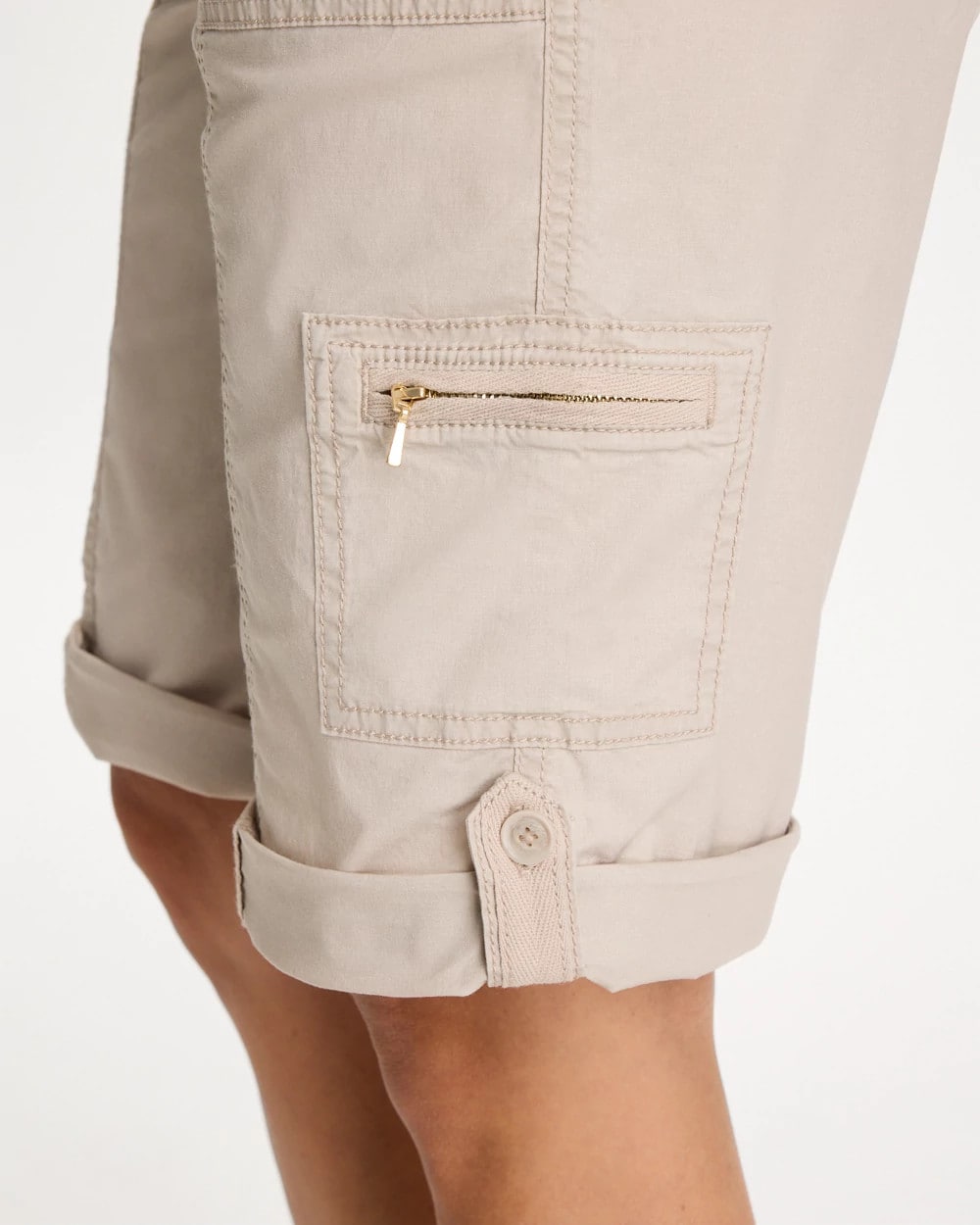 Chico's | Poplin Cotton Roll-Tab Shorts/ Smokey Taupe