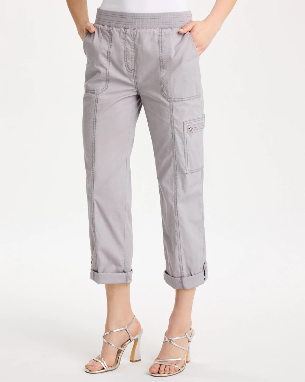Chico's | Poplin Cropped Roll Tab Pants/ Titanium