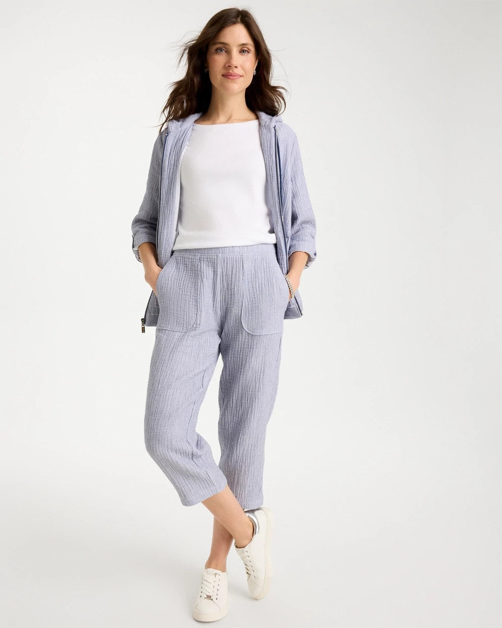 Chico's | Zenergy® Striped Gauze Cropped Pants/ Blue