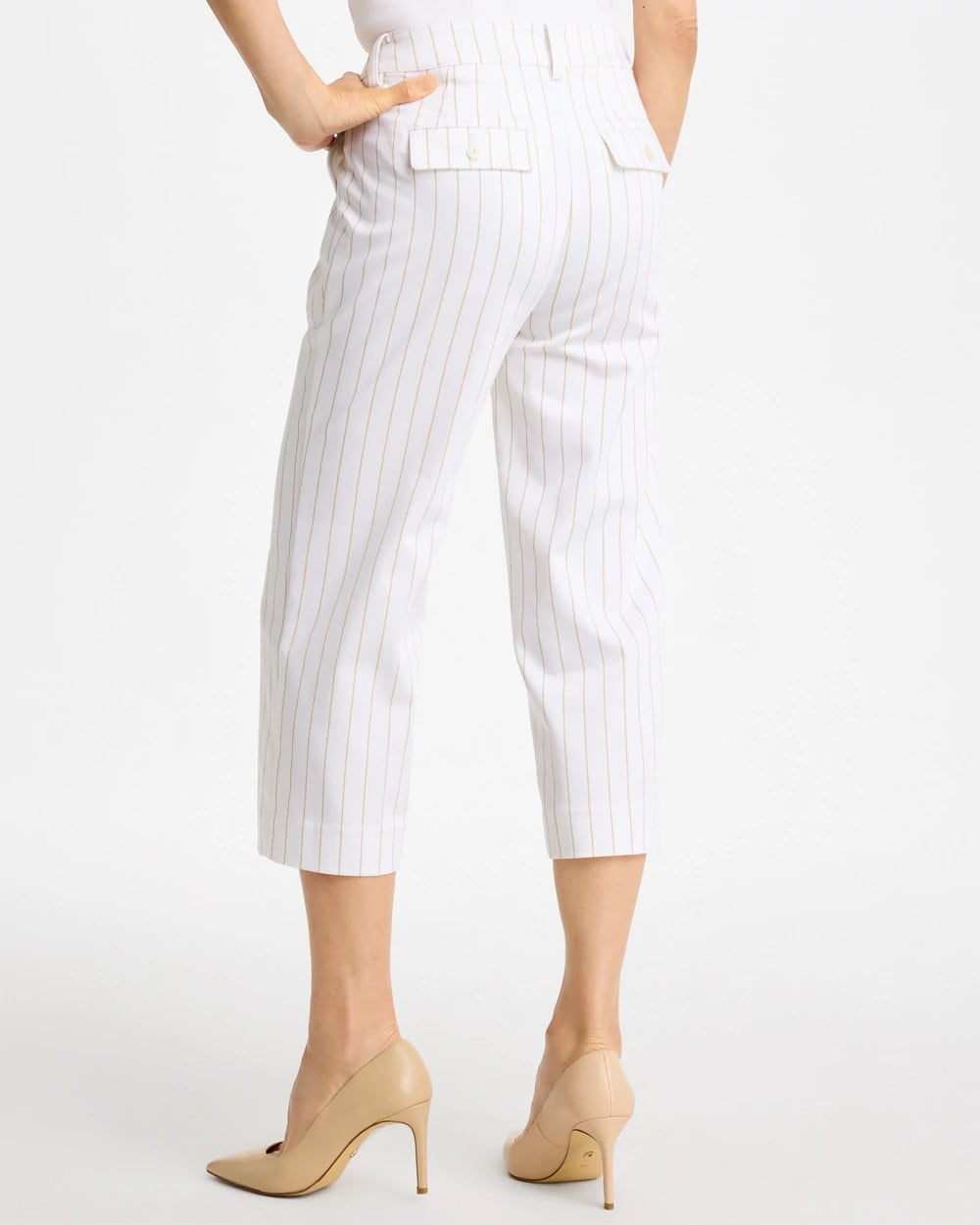 Chico's | Sandstone Striped Emme Sateen Straight Capri Pants/ Alabaster