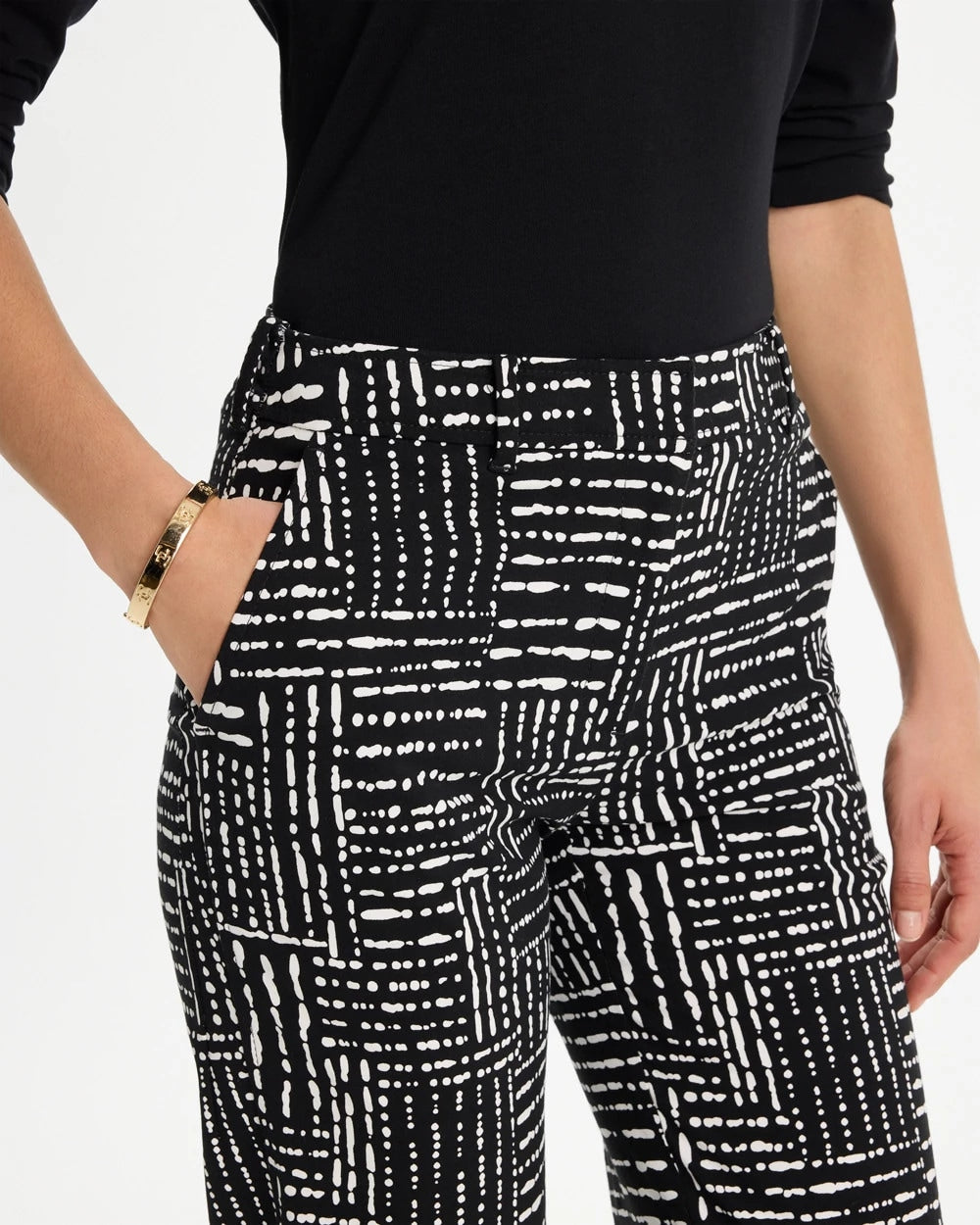 Chico's | Emme Fly Front Straight Printed Crop Pants/ Black