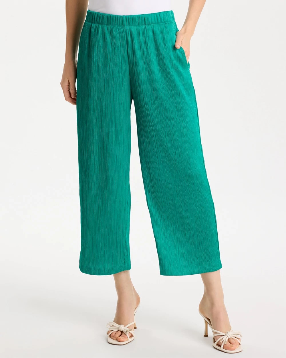Chico's | Petite Travelers™ Crinkle Textured Crop Pants/ Topanga Green