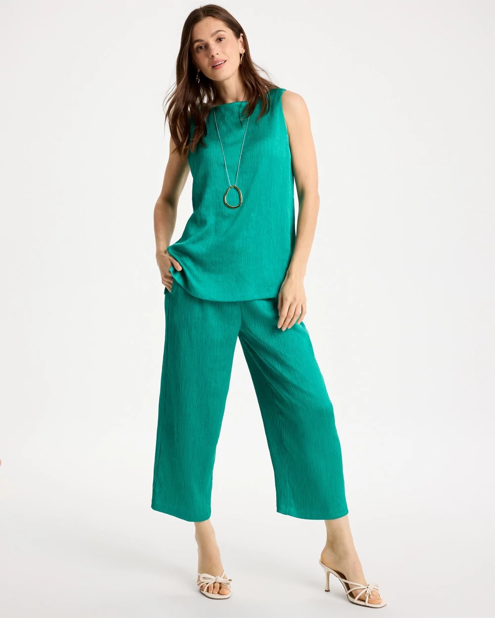 Chico's | Petite Travelers™ Crinkle Textured Crop Pants/ Topanga Green