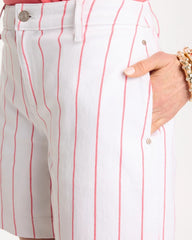 Chico's | Striped Rivet Denim Trouser Shorts/ Calypso Coral