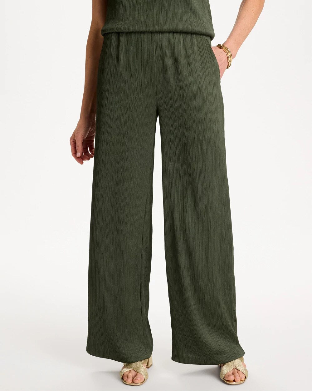 Chico's | Petite Travelers™ Crinkle Textured Pants/ Kelp Forest