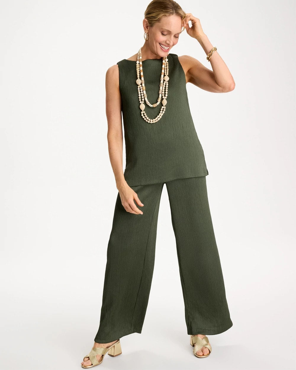 Chico's | Petite Travelers™ Crinkle Textured Pants/ Kelp Forest