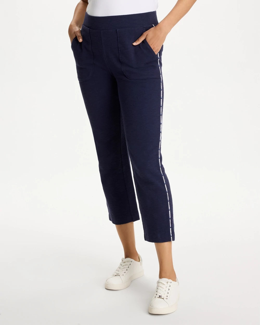 Chico's | Zenergy® Jersey Striped Crop Pants/ Passport Blue
