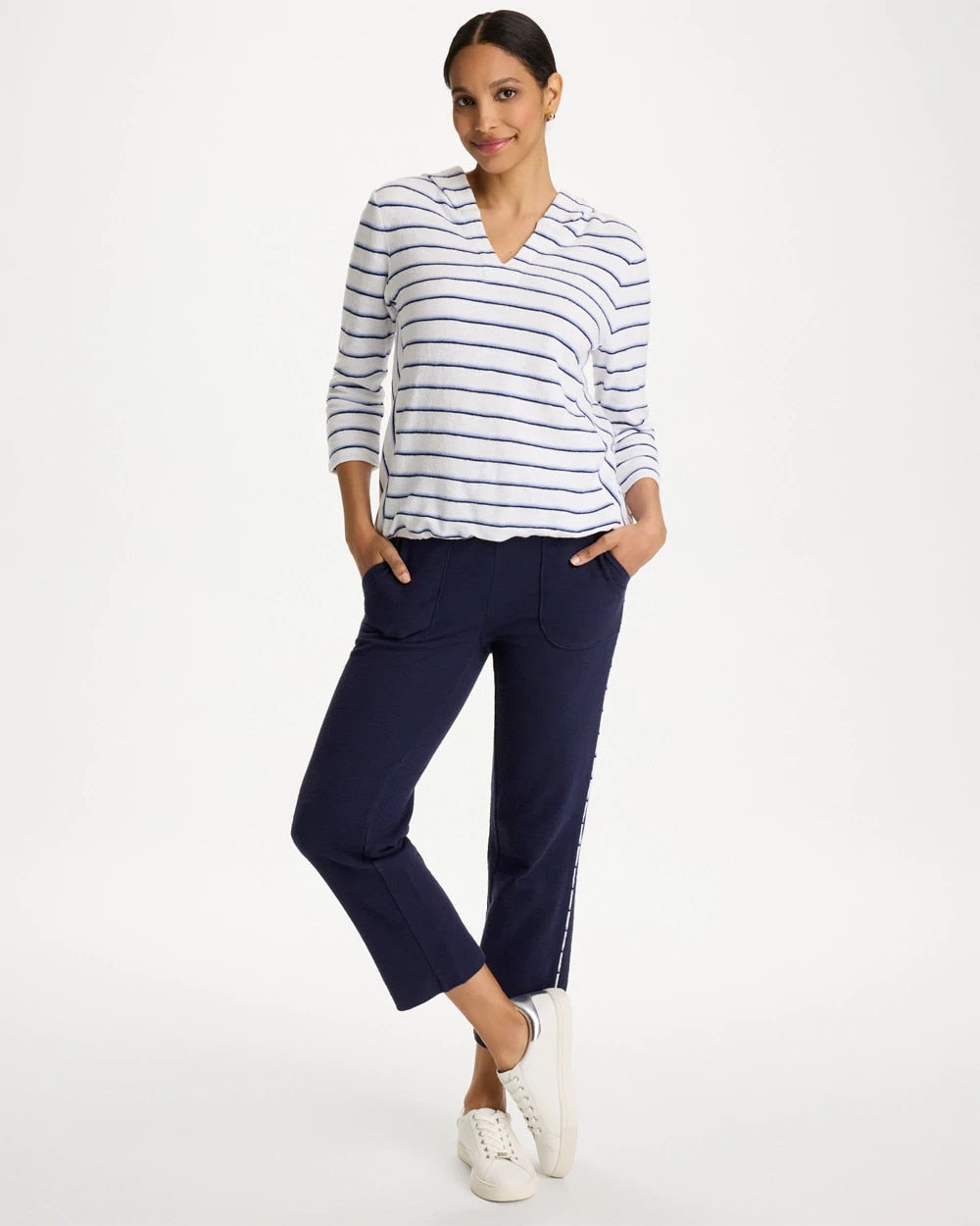 Chico's | Zenergy® Jersey Striped Crop Pants/ Passport Blue