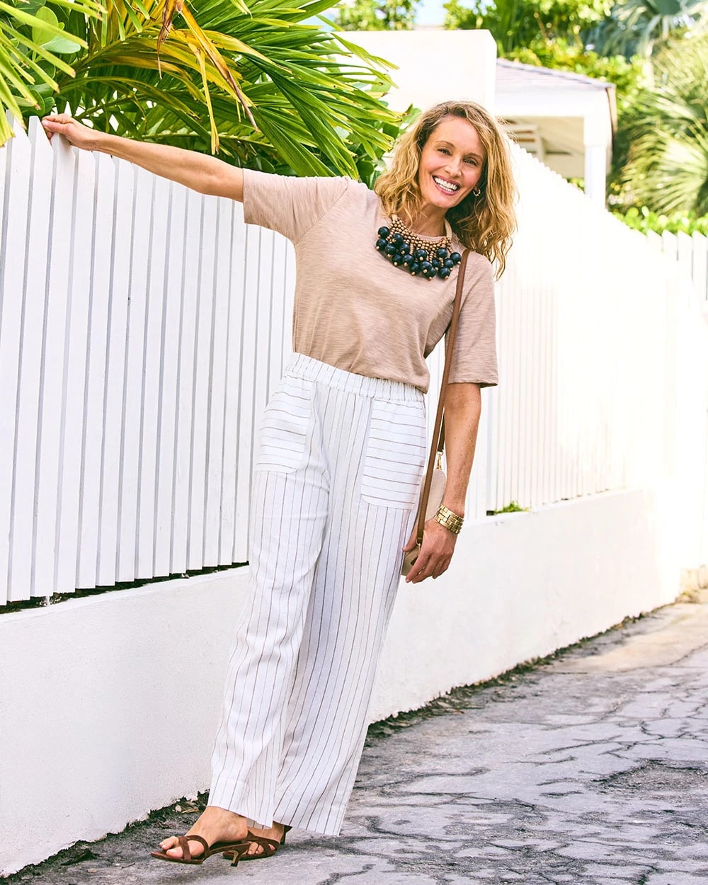 Chico's | Pinstriped Linen-Cotton Crop Pant/ Natural