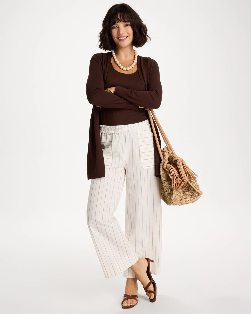 Chico's | Pinstriped Linen-Cotton Crop Pant/ Natural