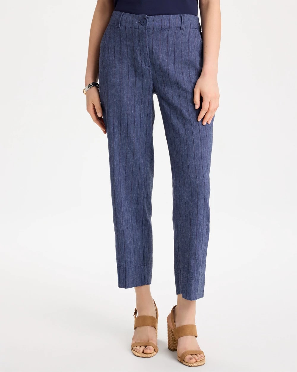 Chico's | Pinstripe Soft-Stretch Linen Crop Pant/ Navy