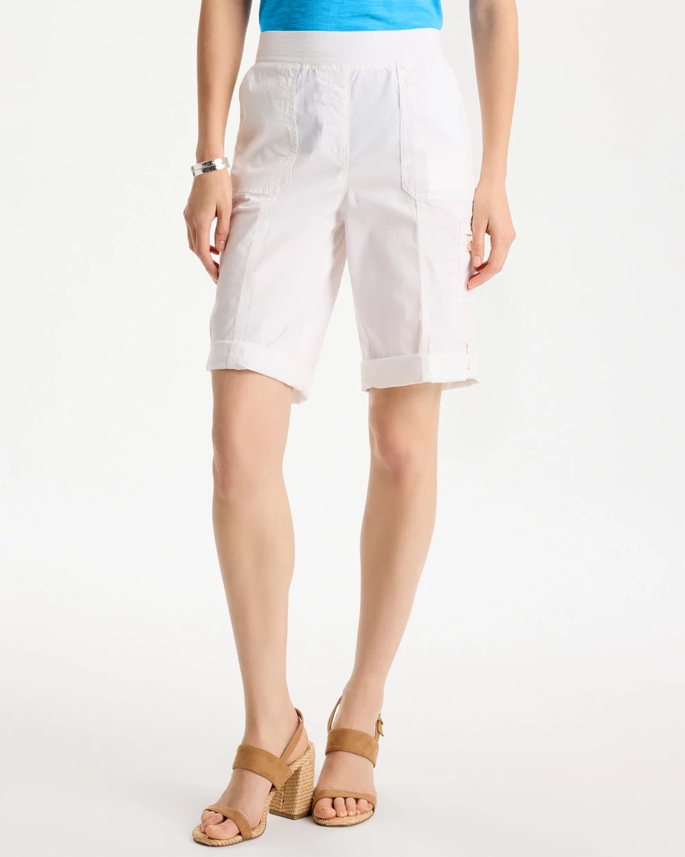 Chico's | Poplin Cotton Roll-Tab Shorts/ Alabaster