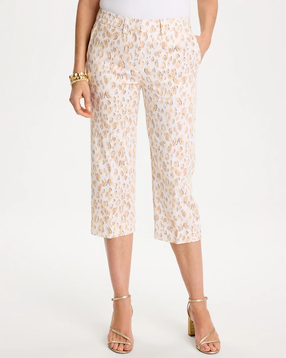 Chico's | Animal Print Emme Sateen Straight Capri Pants/ Mocha Mousse