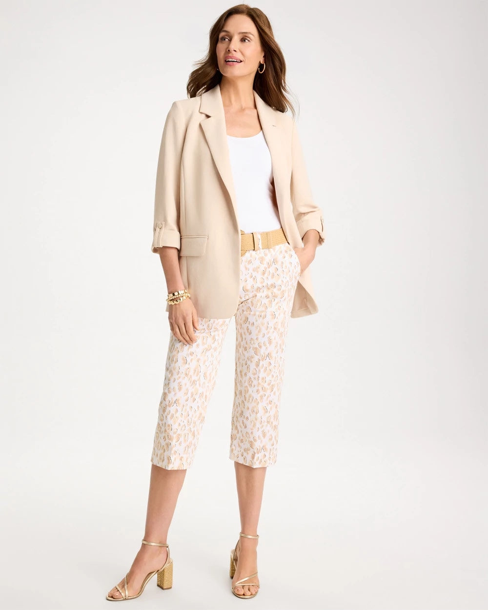 Chico's | Animal Print Emme Sateen Straight Capri Pants/ Mocha Mousse