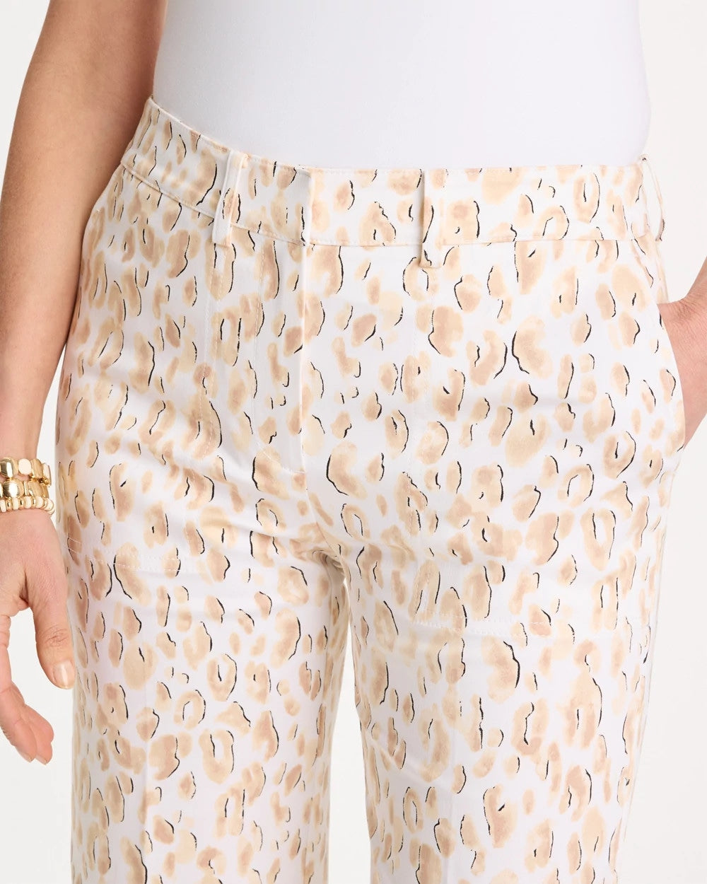 Chico's | Animal Print Emme Sateen Straight Capri Pants/ Mocha Mousse