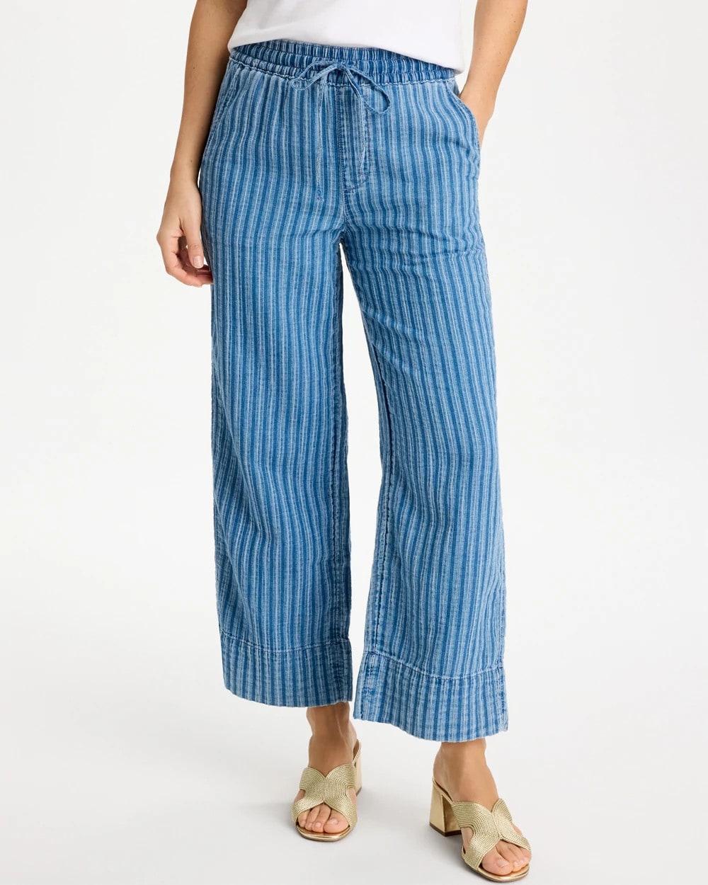 Chico's | Gauze Striped Wide Crop Jean/ Blue Stripe
