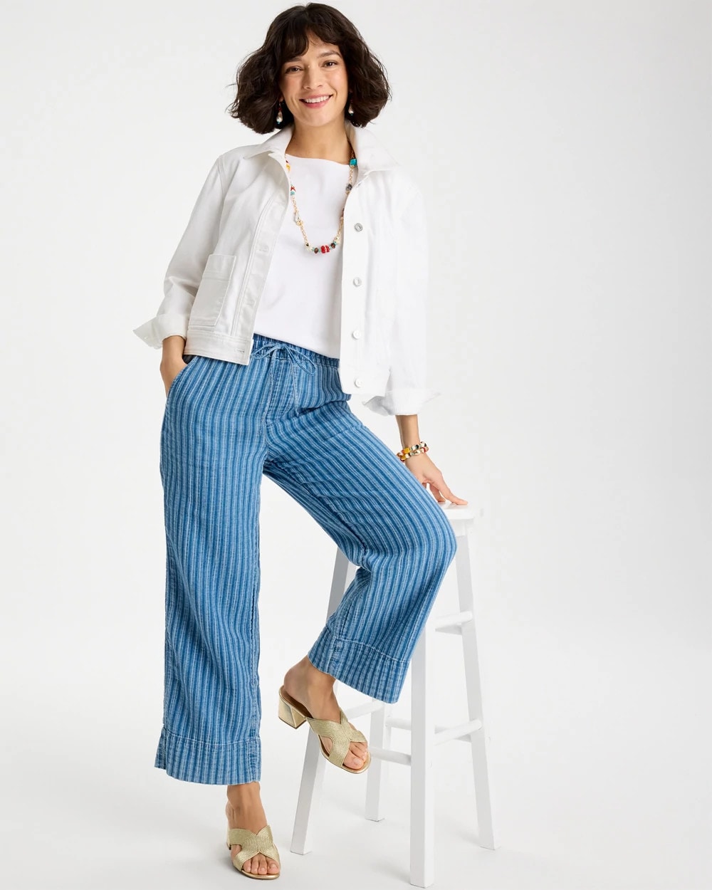 Chico's | Gauze Striped Wide Crop Jean/ Blue Stripe