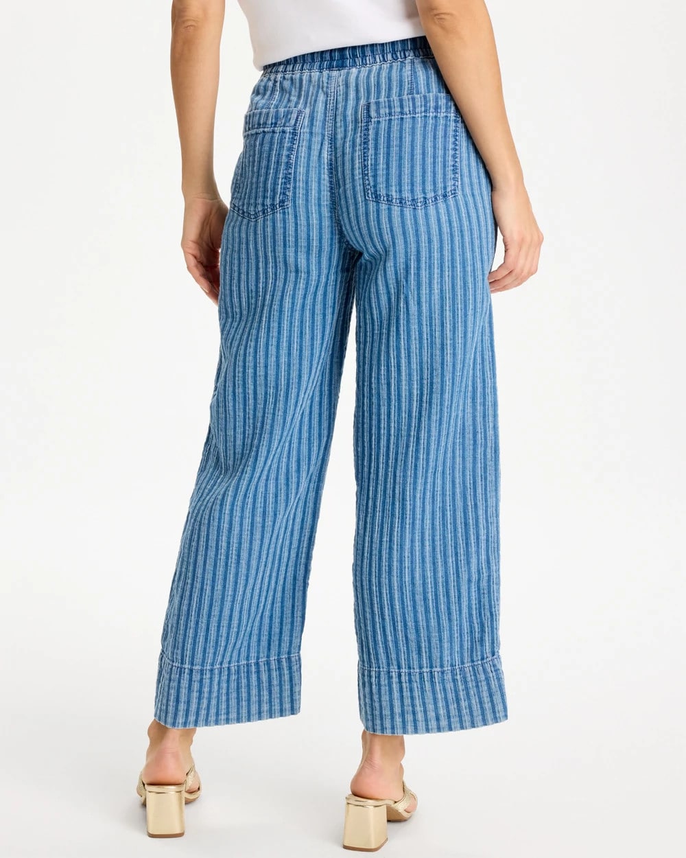 Chico's | Gauze Striped Wide Crop Jean/ Blue Stripe