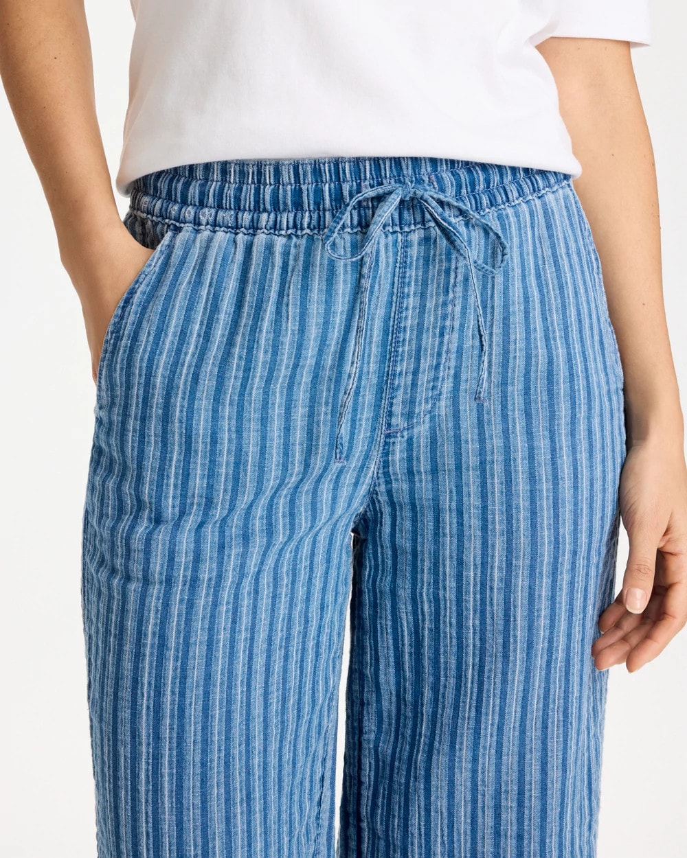 Chico's | Gauze Striped Wide Crop Jean/ Blue Stripe
