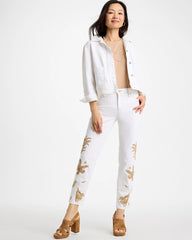 Chico's | Girlfriend Slim Raffia Palm Crop Jeans/ Alabaster