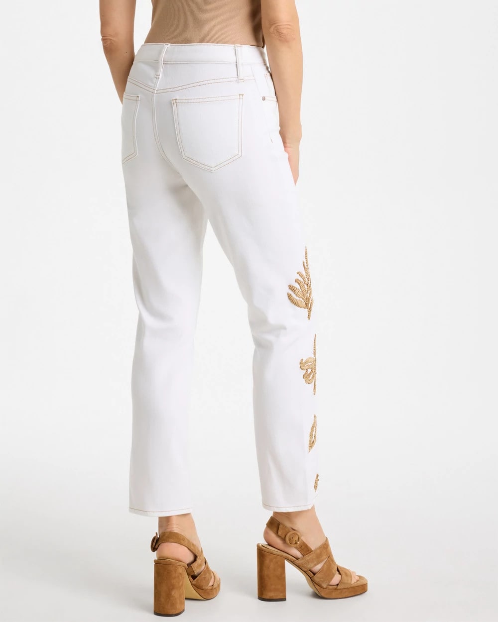 Chico's | Girlfriend Slim Raffia Palm Crop Jeans/ Alabaster