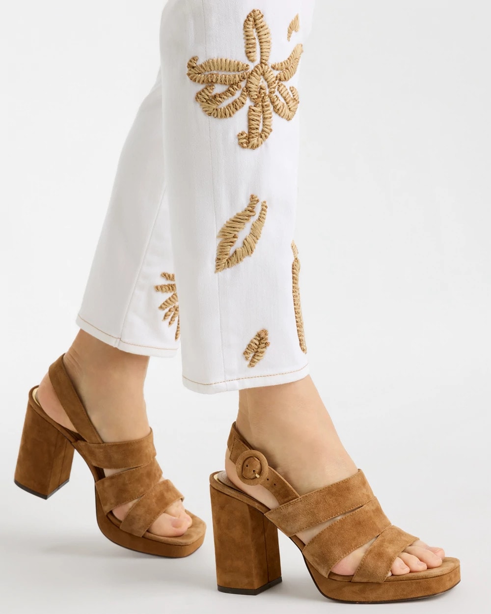 Chico's | Girlfriend Slim Raffia Palm Crop Jeans/ Alabaster