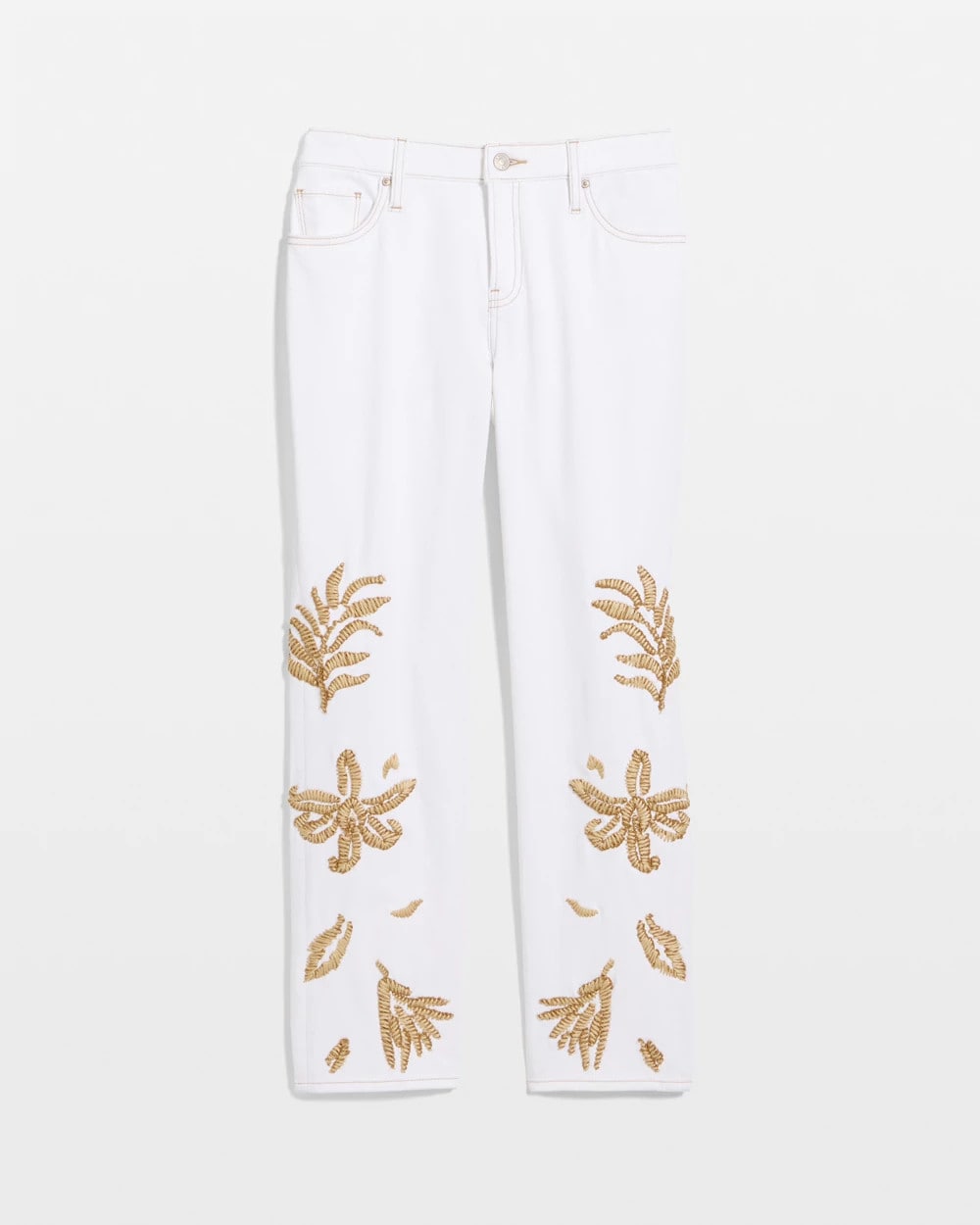 Chico's | Girlfriend Slim Raffia Palm Crop Jeans/ Alabaster