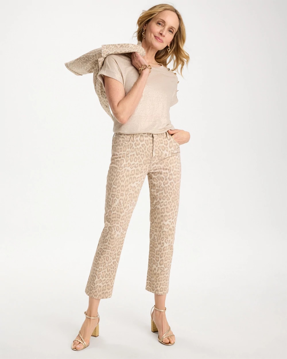 Chico's | Animal Print Girlfriend Slim Cropped Jeans/ Classic Animal