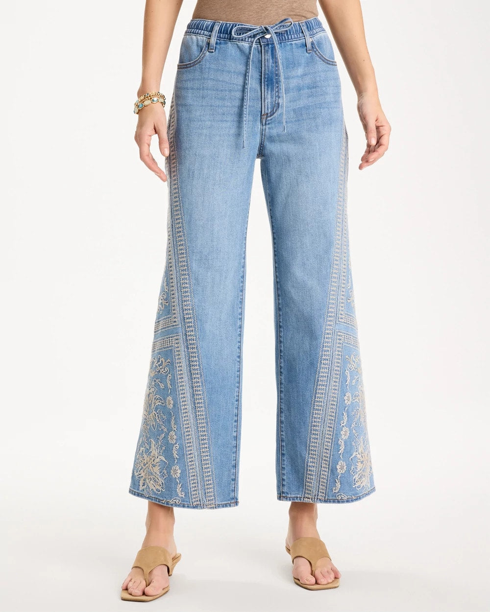 Chico's | Floral Geo Wide-Leg Drawstring Jeans/ Indigo