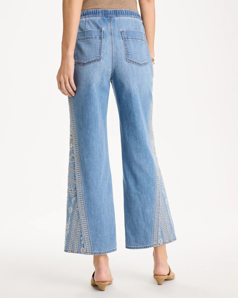 Chico's | Floral Geo Wide-Leg Drawstring Jeans/ Indigo