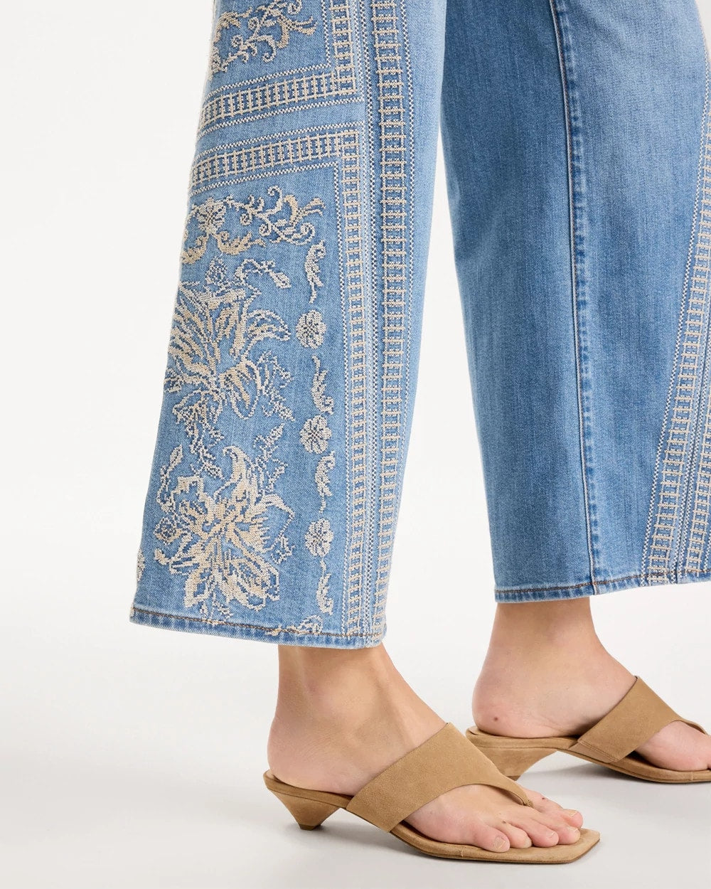 Chico's | Floral Geo Wide-Leg Drawstring Jeans/ Indigo