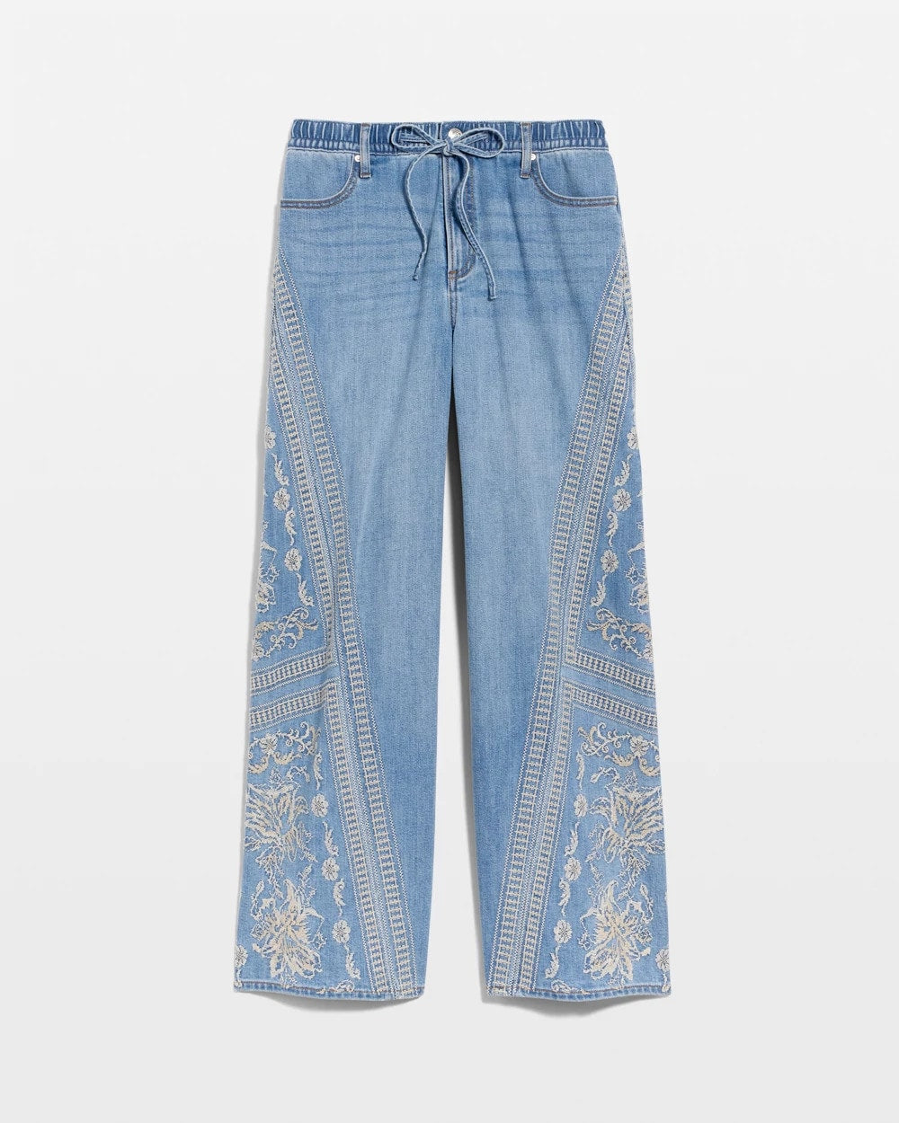 Chico's | Floral Geo Wide-Leg Drawstring Jeans/ Indigo