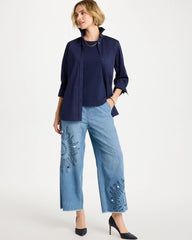 Chico's | Embellished Ultra Lightweight Crop Jeans/ Caressa Indigo