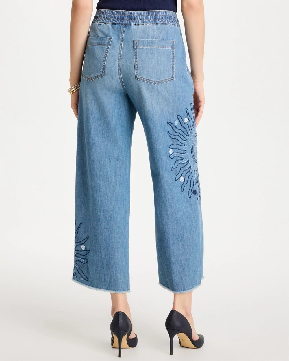 Chico's | Embellished Ultra Lightweight Crop Jeans/ Caressa Indigo