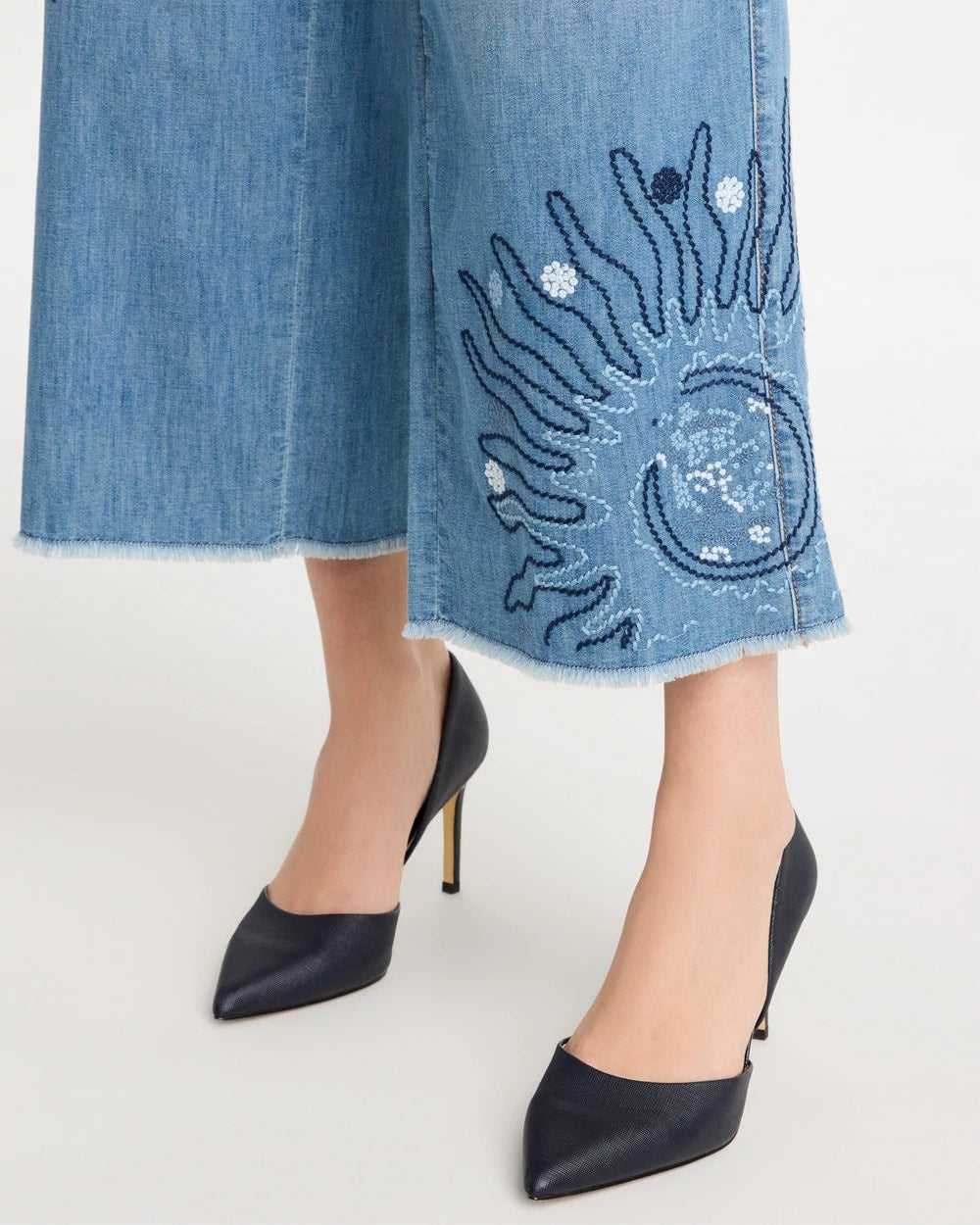 Chico's | Embellished Ultra Lightweight Crop Jeans/ Caressa Indigo