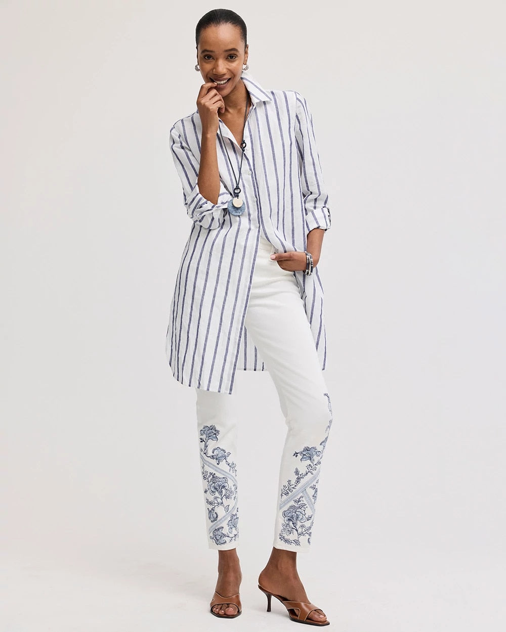 Chico's | Embroidered Girlfriend Slim Ankle Jeans/ Alabaster