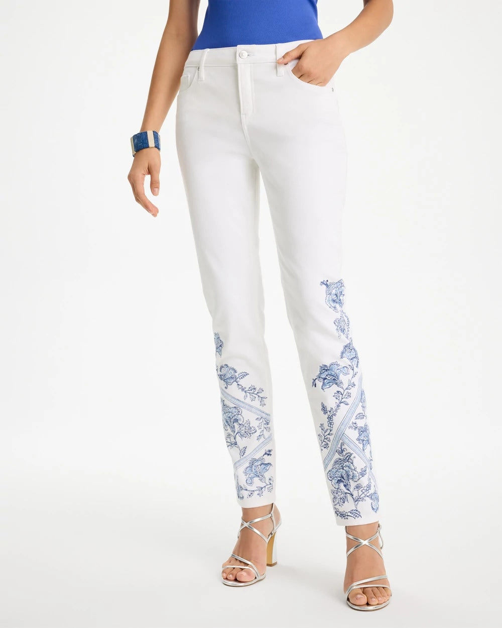 Chico's | Embroidered Girlfriend Slim Ankle Jeans/ Alabaster