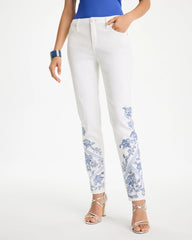 Chico's | Embroidered Girlfriend Slim Ankle Jeans/ Alabaster