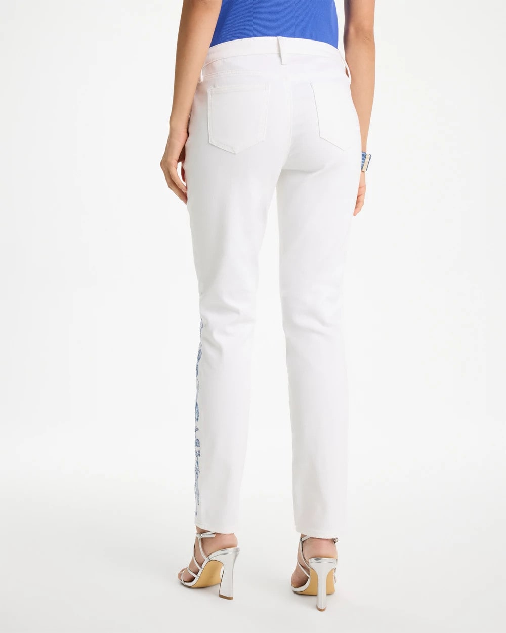 Chico's | Embroidered Girlfriend Slim Ankle Jeans/ Alabaster