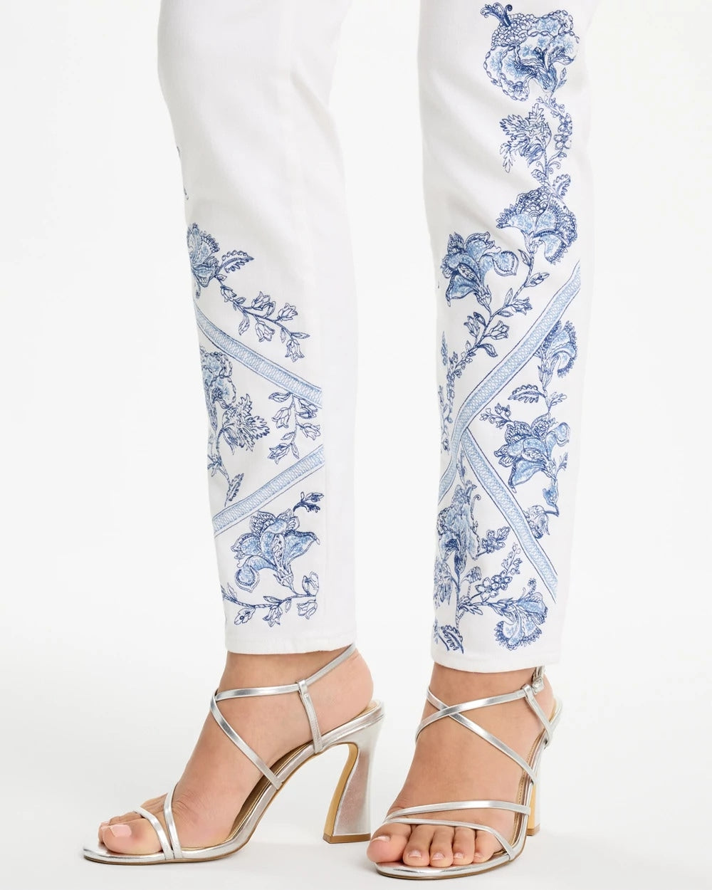 Chico's | Embroidered Girlfriend Slim Ankle Jeans/ Alabaster