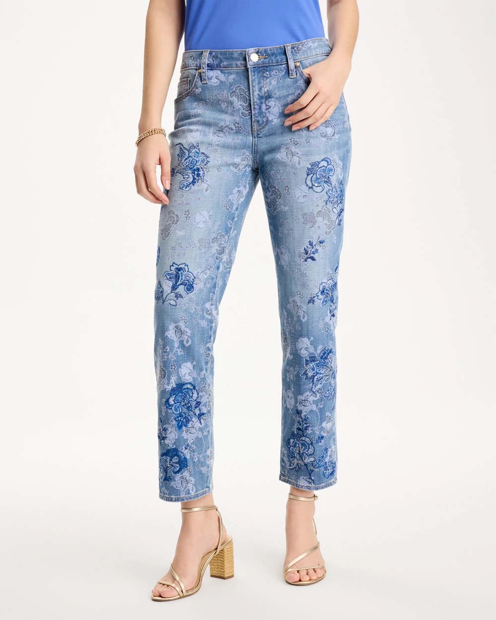 Chico's | Embellished Girlfriend Crop Jean/ Underwater Indigo