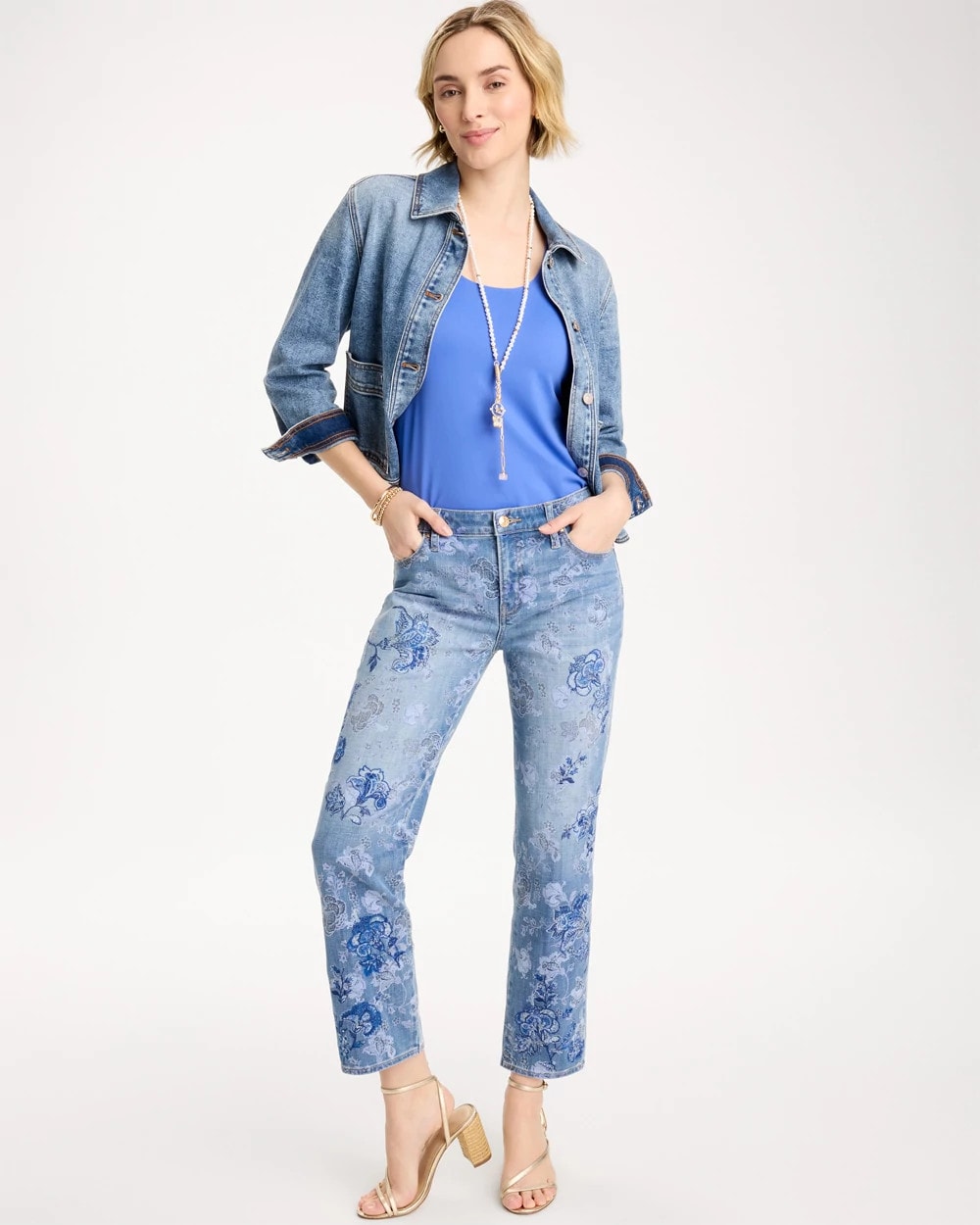 Chico's | Embellished Girlfriend Crop Jean/ Underwater Indigo