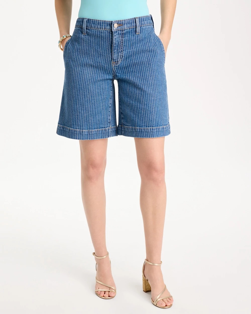 Chico's | Striped Denim Trouser Shorts/ Indigo