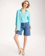 Chico's | Striped Denim Trouser Shorts/ Indigo