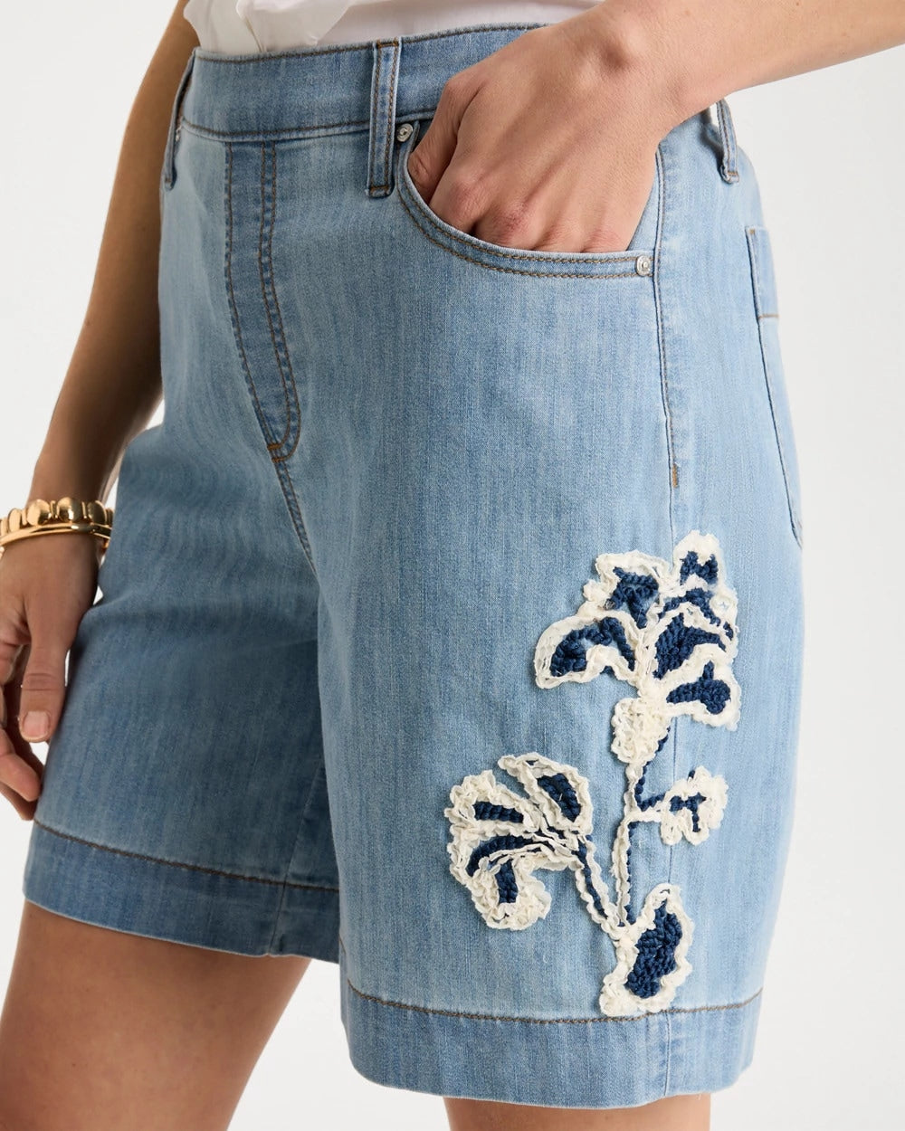 Chico's | Embellished Lightweight Jean Shorts/ Graciela Indigo