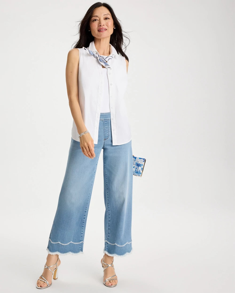 Chico's | Scallop Pull-On Wide-Leg Crop Jeans/ Blue Jay Indigo