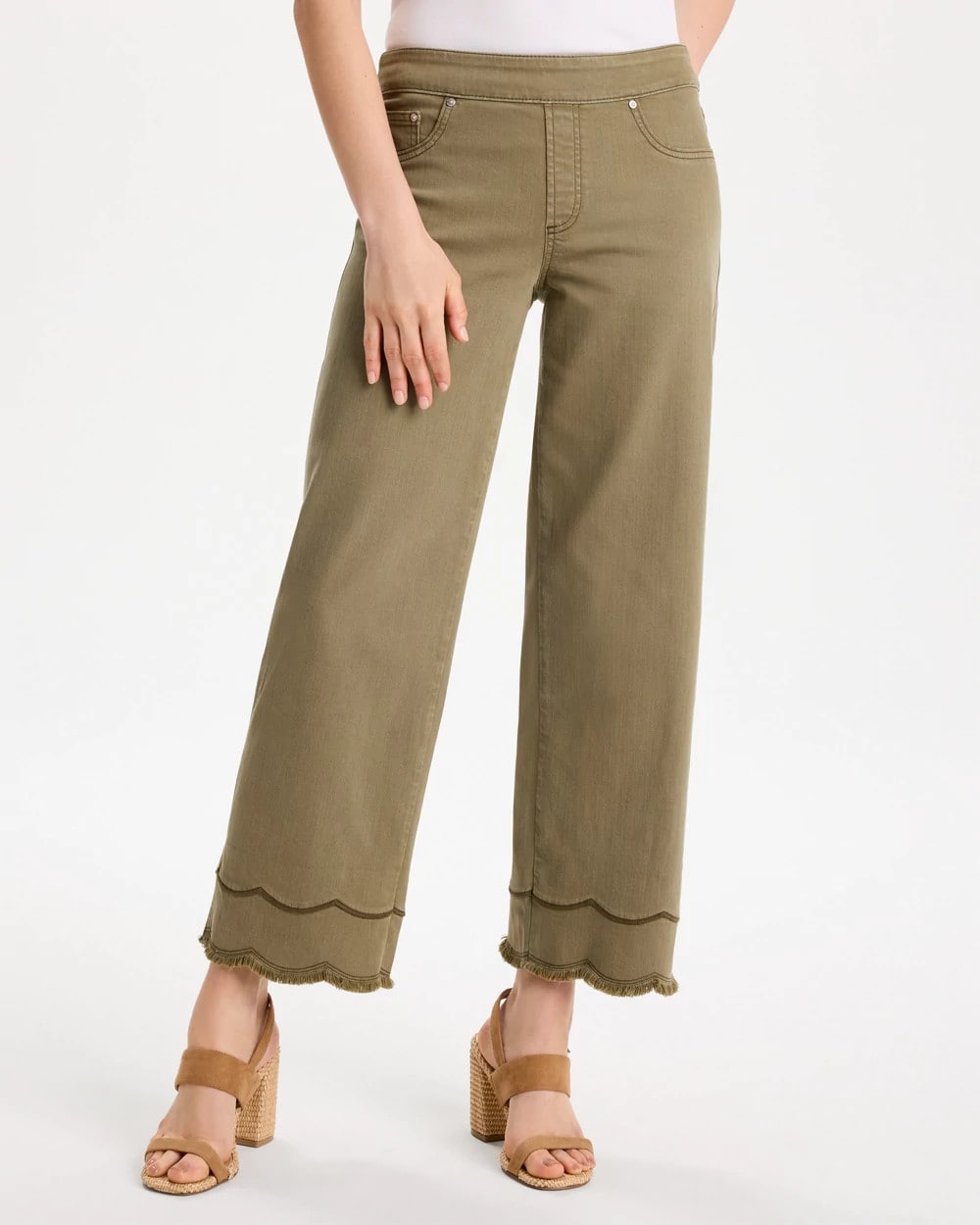 Chico's | Scallop Pull-On Wide-Leg Crop Jeans/ Lichen