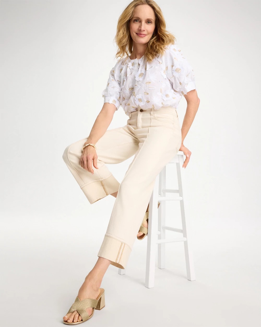 Chico's | Pintuck Cuffed Cropped Jeans/ Neutral