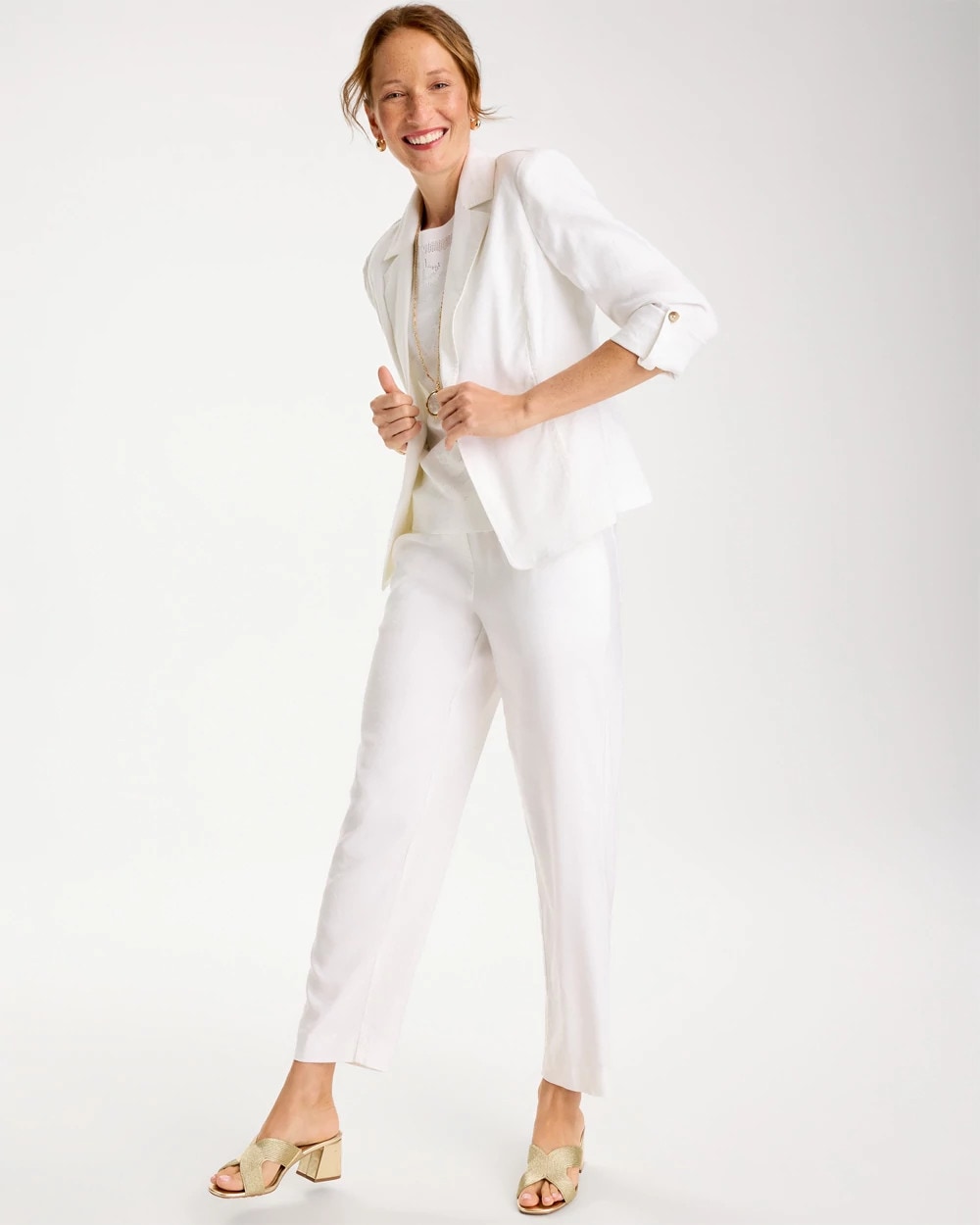 Chico's | Linen Roll Sleeve Blazer/ Alabaster